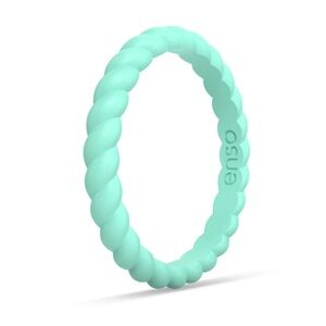 NWT Enso‎ Braided Stackable Silicone Ring White/Turquoise 2-Pack